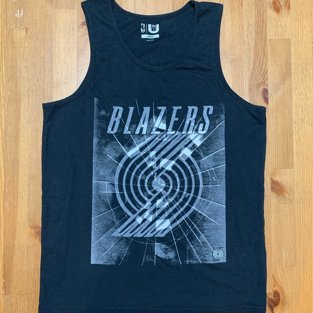 NBA Portland Trail Blazers Black Gray Logo Tank Top Size Large Cotton Blend